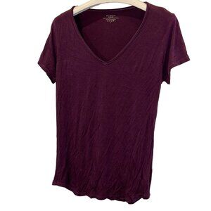 majestic super washed Eggplant purple v-neck jersey knit t-shirt top 4 L